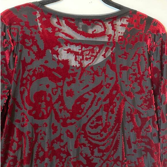Simply Vera Vera Wang Velvet Burnout Long Sleeve Tunic Top Burgundy Black Size L - Picture 8 of 13